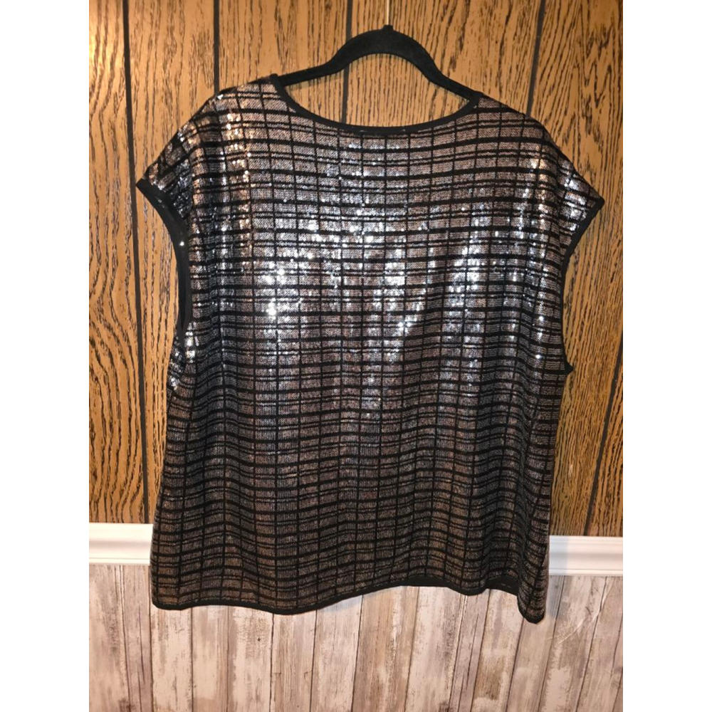 Women's Calvin Klein Plus 1X Black Silver Sequin Top NWOT - Picture 6 of 7